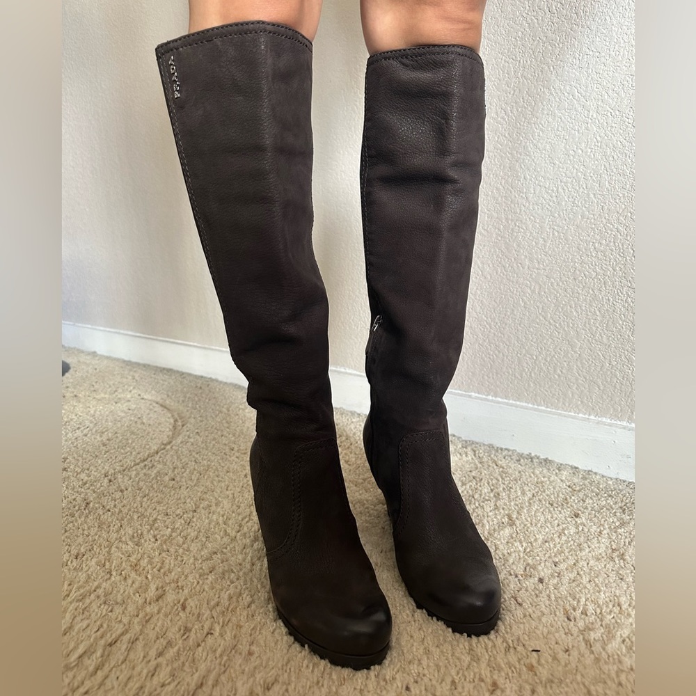Authentic Prada Linea Rossa brown Wedge suede boots